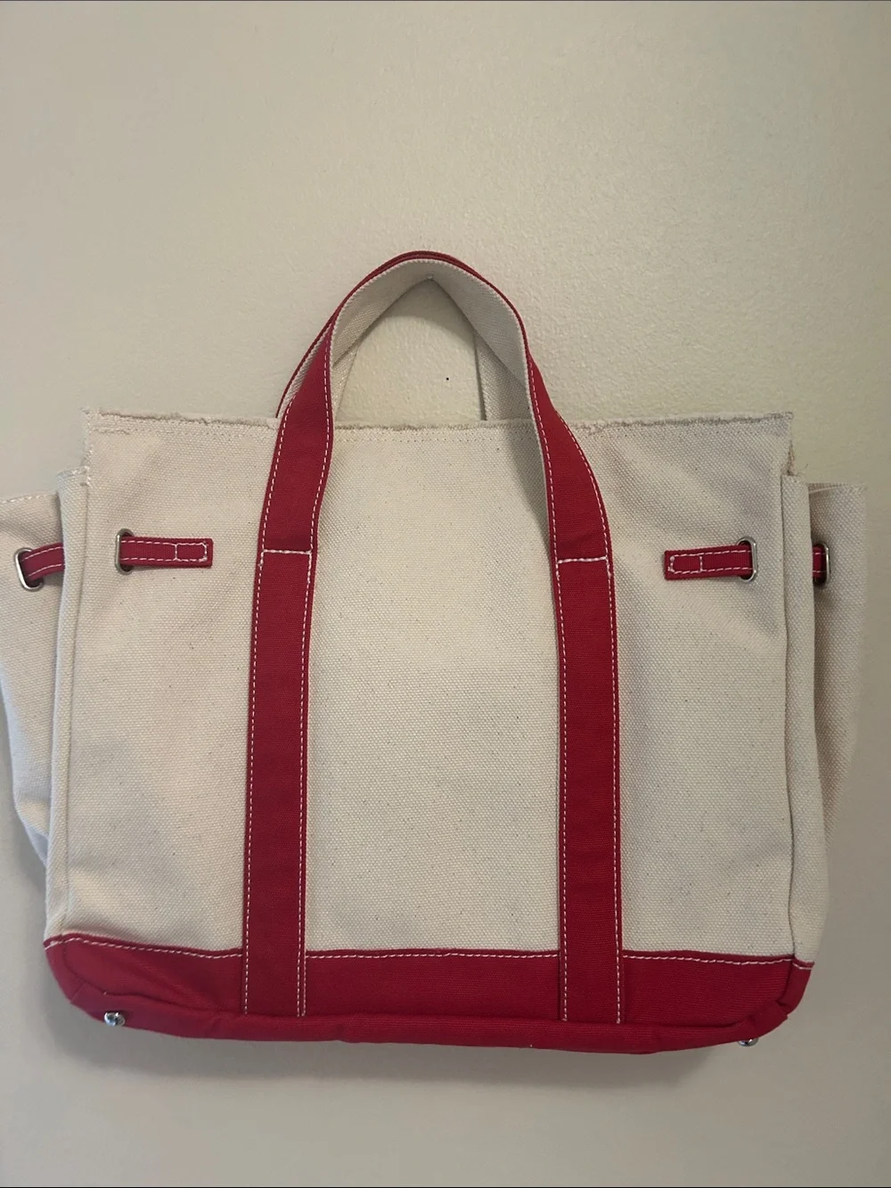 Boatkin Canvas Tote Bag with Red Trim and Tassel and chains